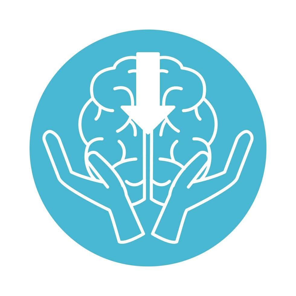 alzheimer disease, hands holding brain, decrease in mental human ability color block style icon vector