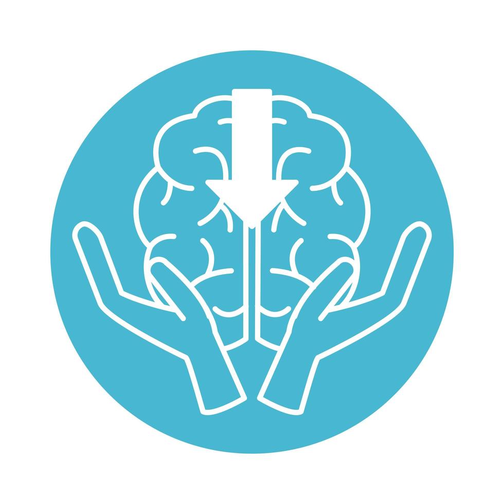 alzheimer disease, hands holding brain, decrease in mental human ability color block style icon vector