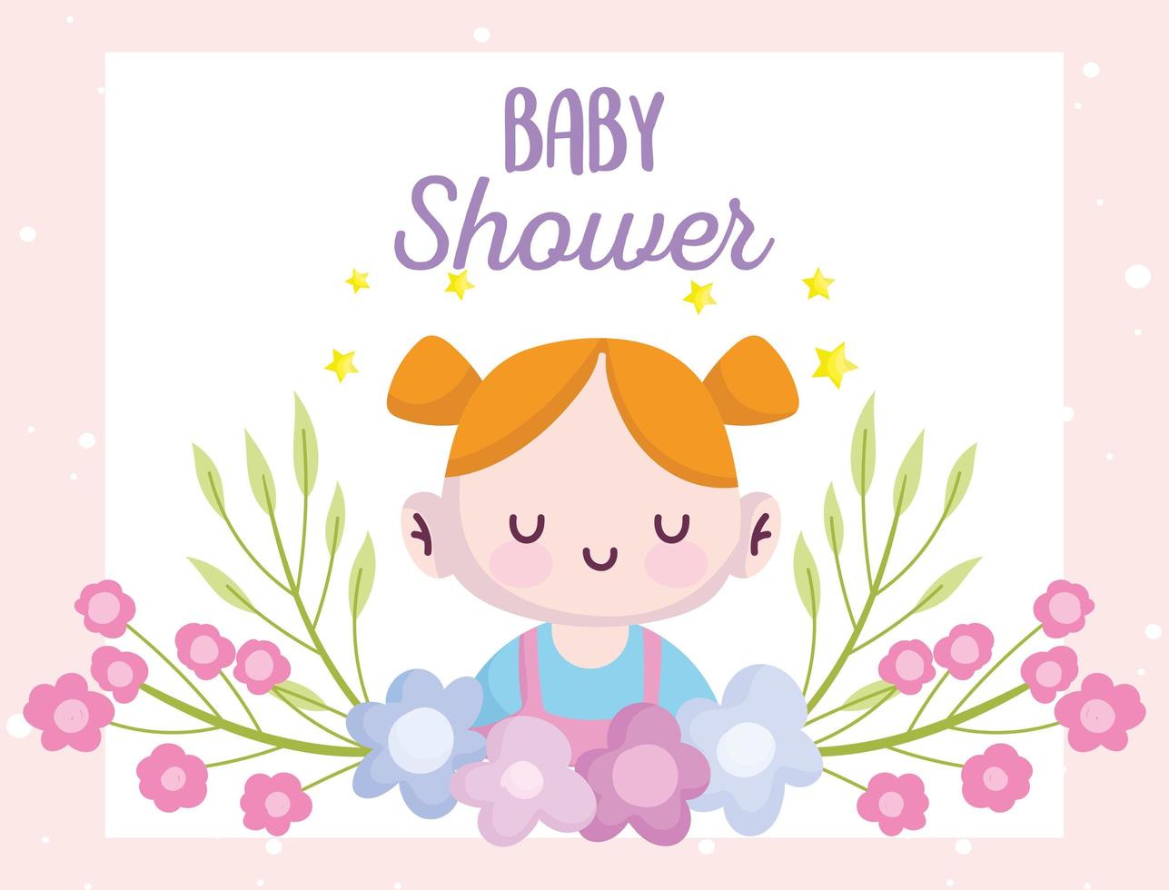 baby shower, linda niña con dibujos animados de decoración de flores,  anuncia la tarjeta de bienvenida del recién nacido 4420588 Vector en  Vecteezy