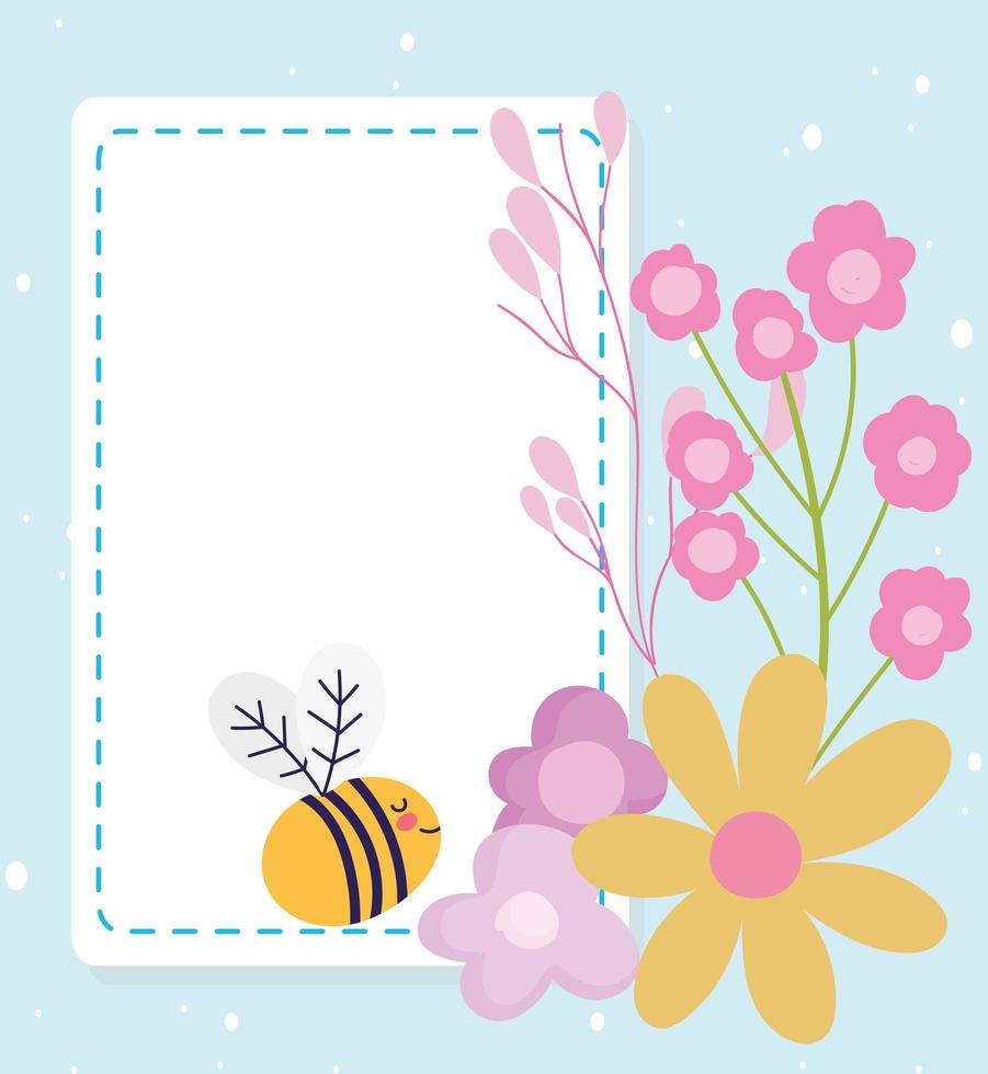 baby shower, bee flowers decoration announce newborn welcome template card vector