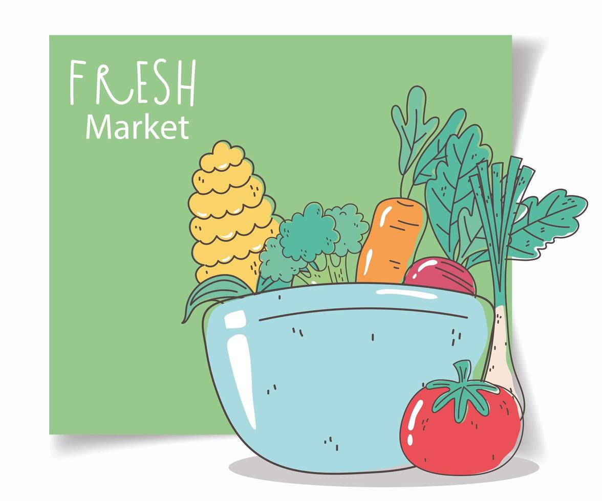 bowl with vegetables fresh market organic healthy food vector
