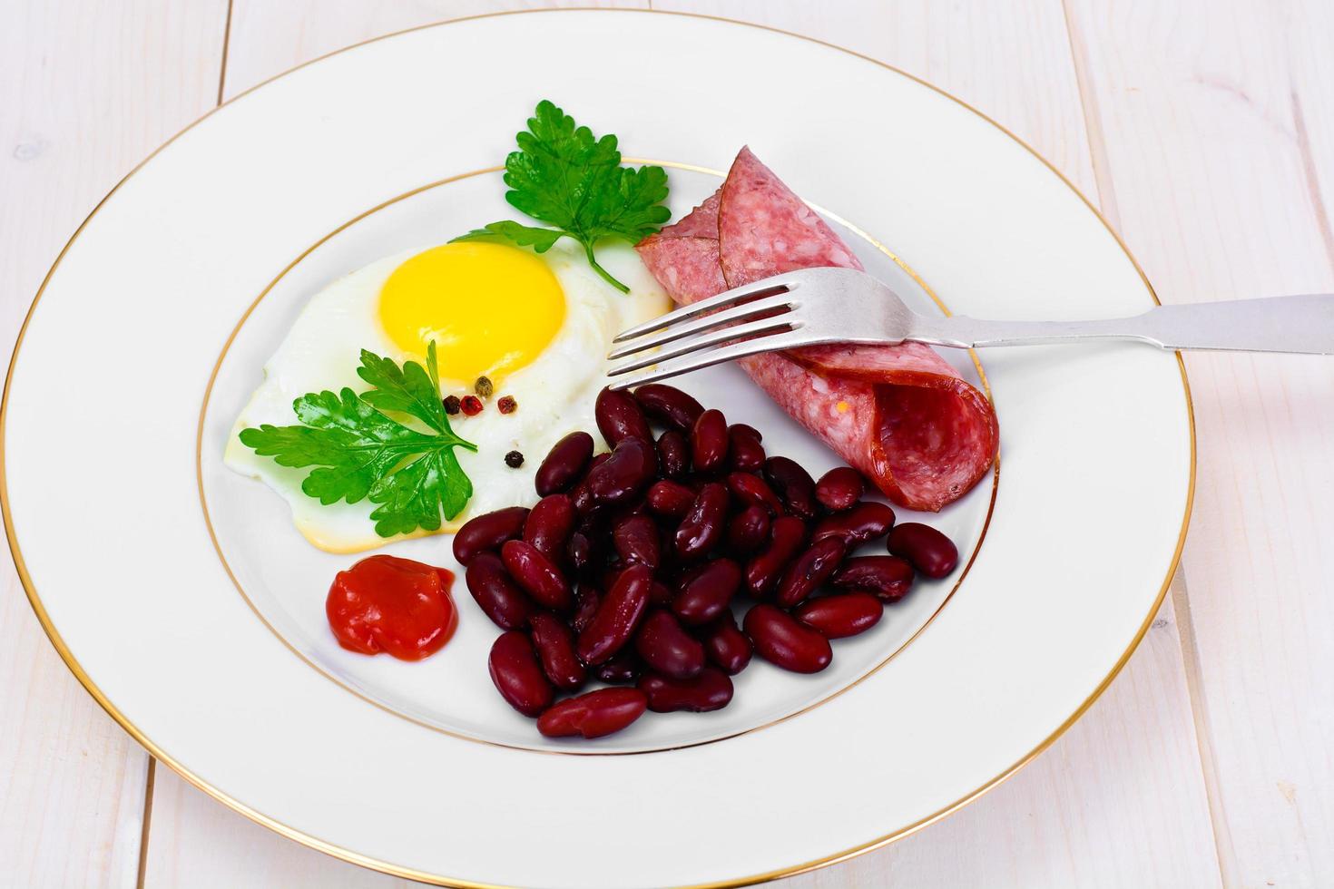 Fried Egg with Red Beans photo