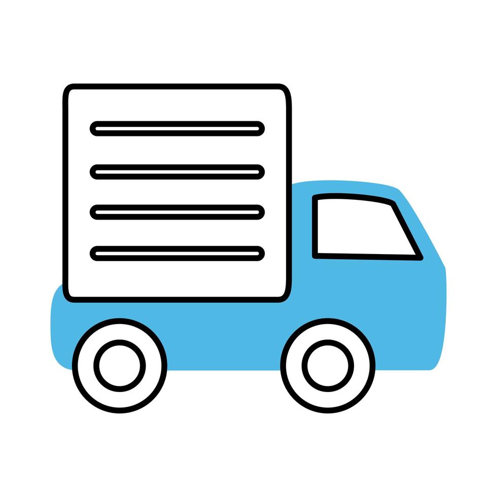 camión de reparto de transporte línea de marketing móvil y comercio electrónico e icono de estilo de relleno vector