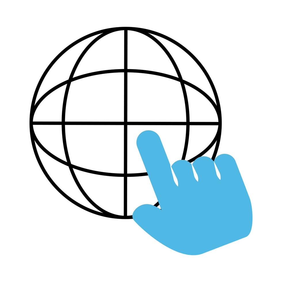 world clicking hand mobile marketing and e commerce line and fill style icon vector