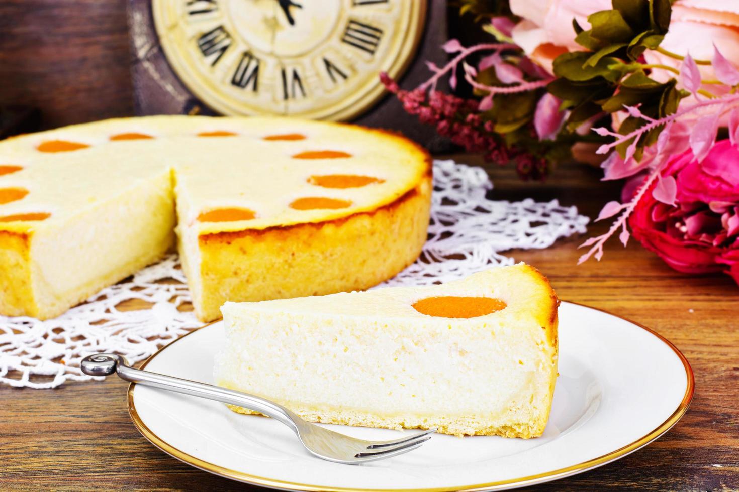 tarta de queso con albaricoques foto