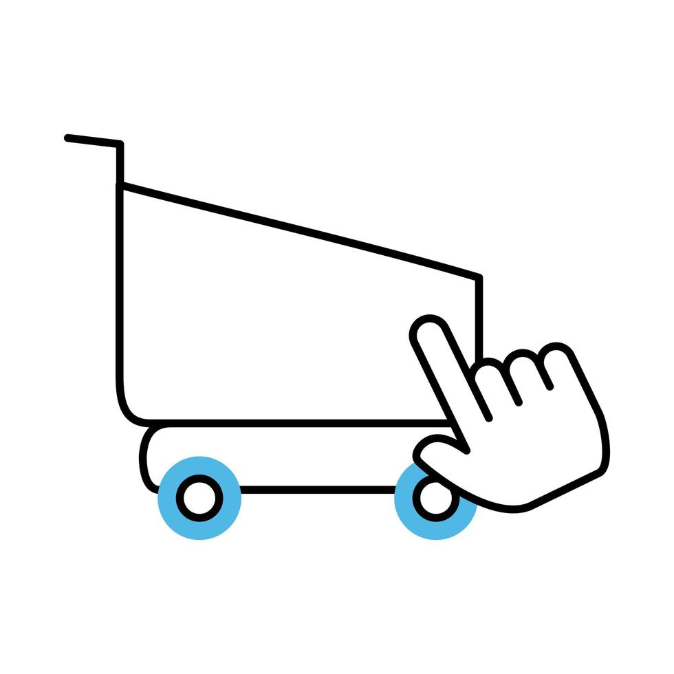 clicking shopping cart mobile marketing and e commerce line and fill style icon vector