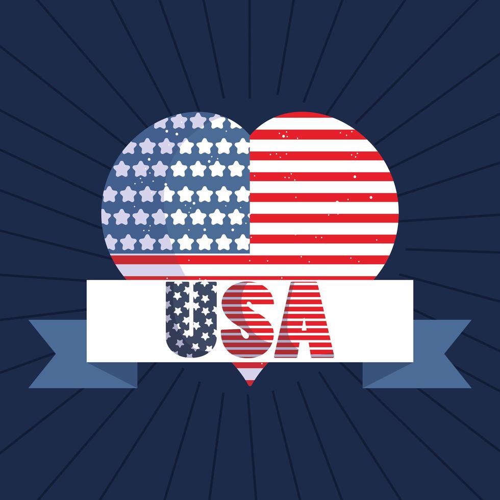 Usa flag heart with ribbon vector design