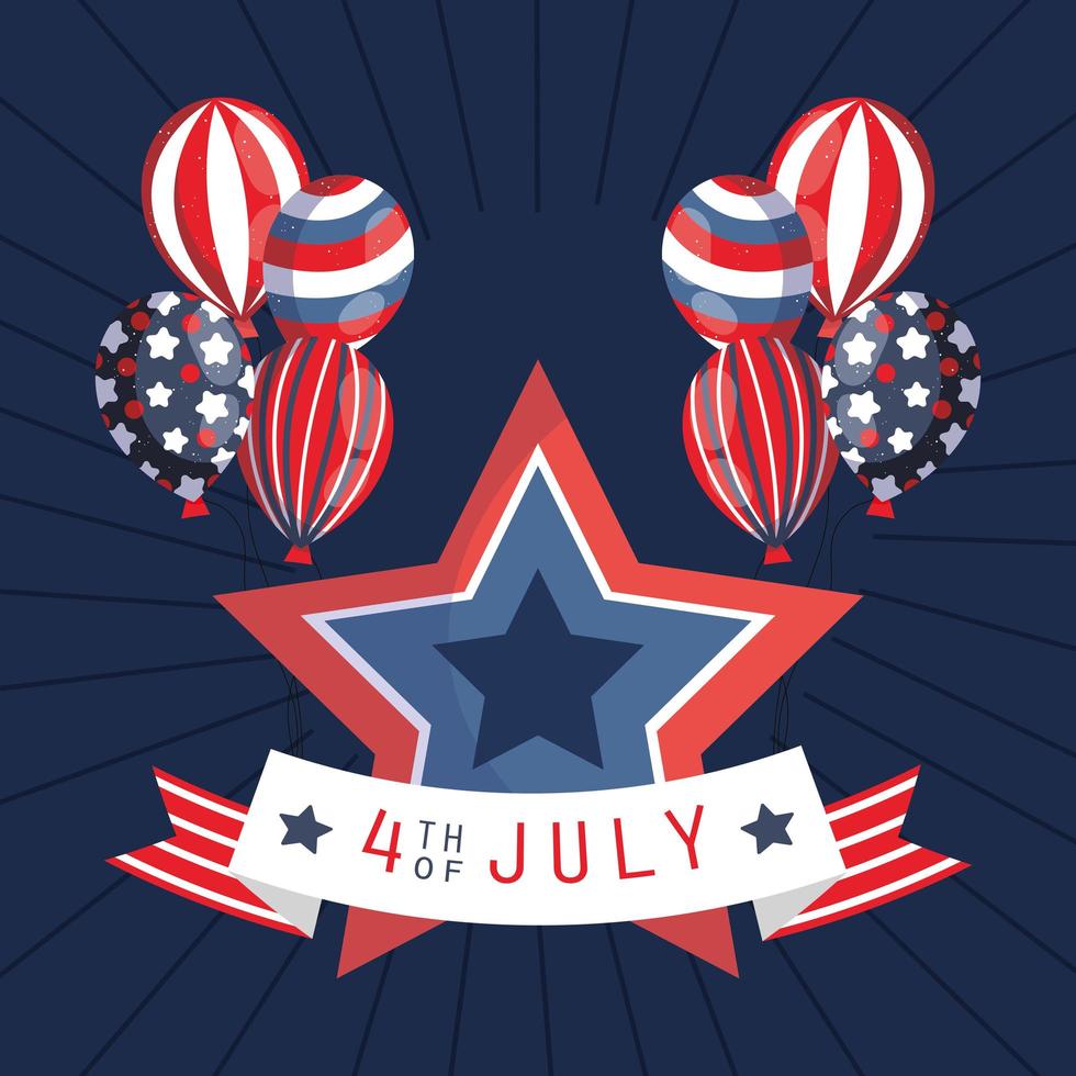 Usa balloons star and 4th july ribbon vector design