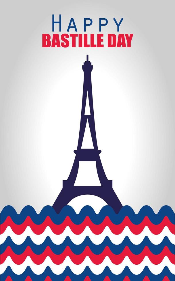 france eiffel tower with zig zag lines of happy bastille day vector design