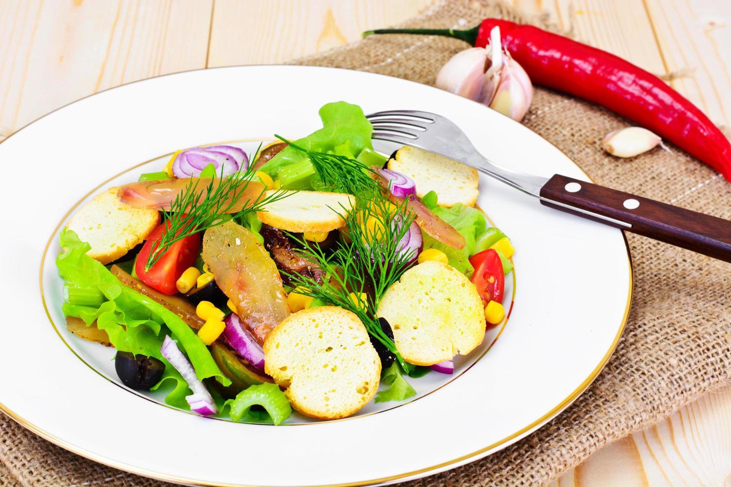 Lettuce with tomato Kumata, Dried Meat, Celery and Olives photo