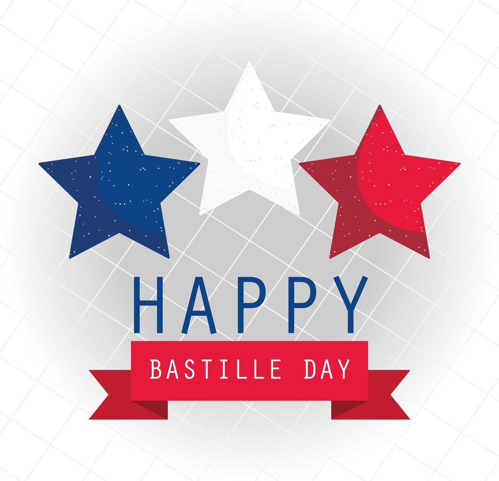 Francia estrellas con cinta de feliz día de la bastilla diseño vectorial vector