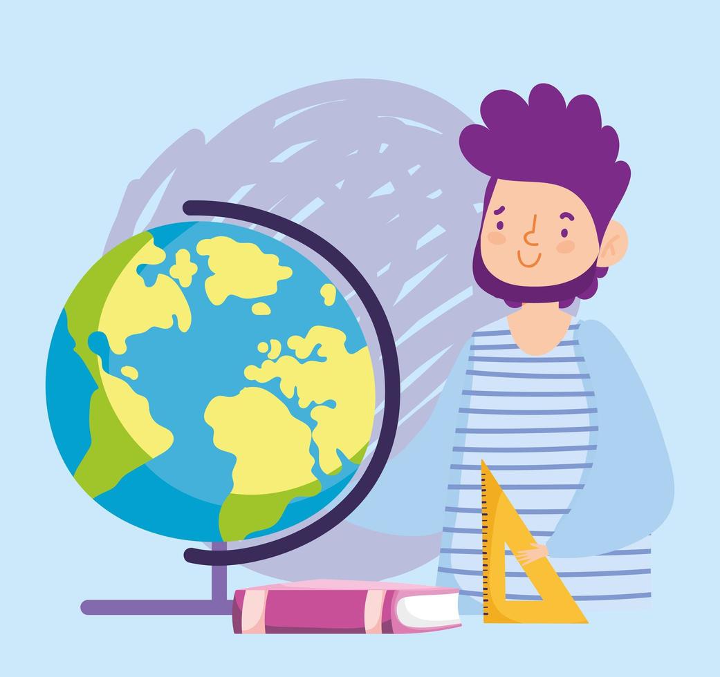 online education teacher school globe book and ruler cartoon vector