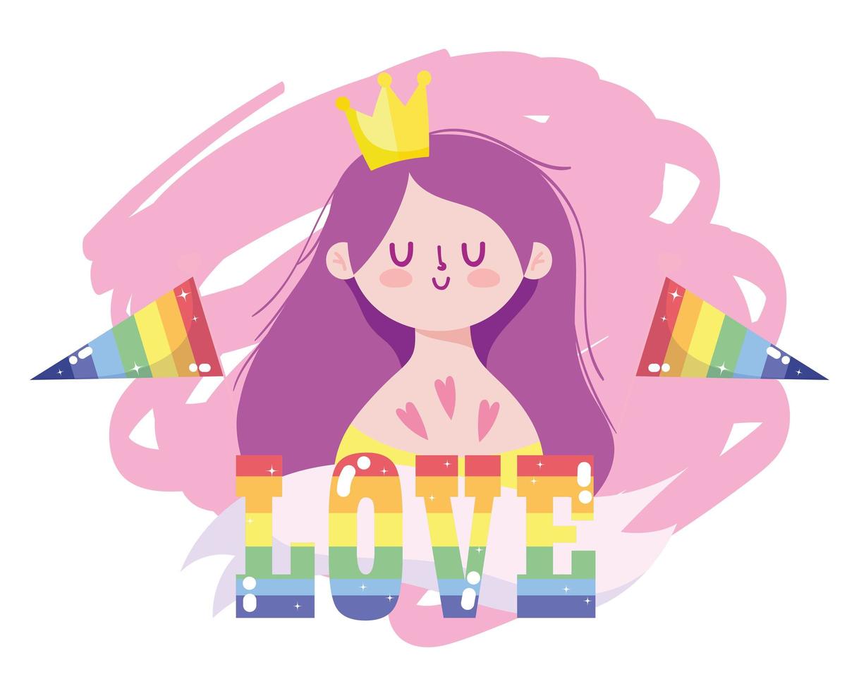 Girl cartoon with crown and lgtbi flags vector design