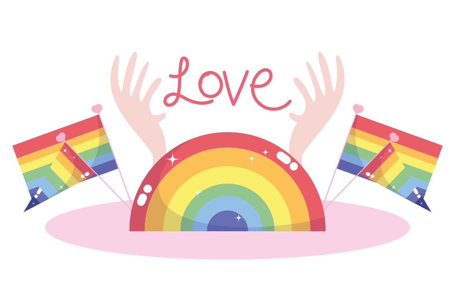 lgtbi half seal stamp flags and love text with hands vector design