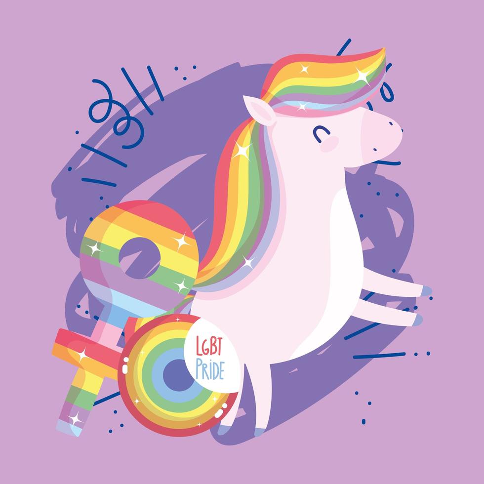 lgtbi horse cartoon with seal stamp and female gender vector design