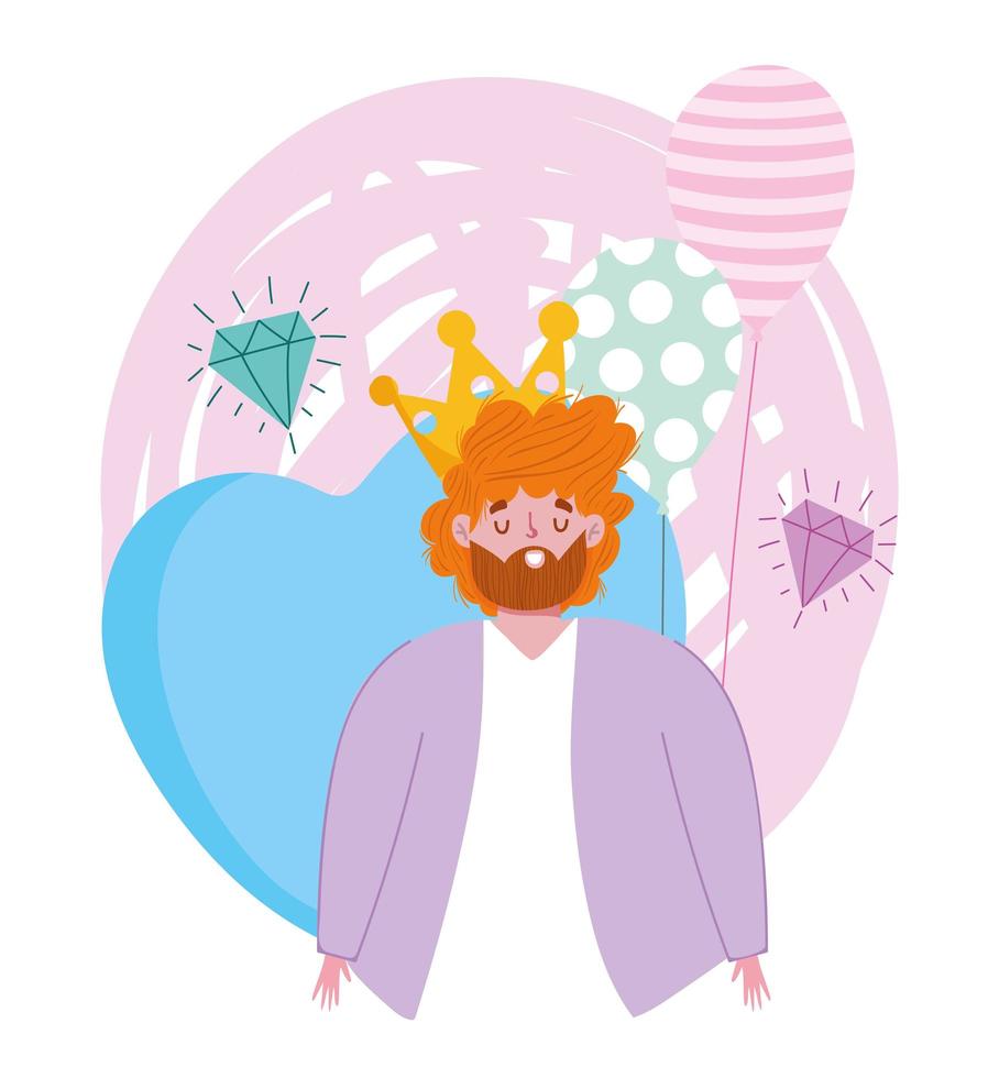 happy fathers day, bearded dad with balloons heart decoration vector