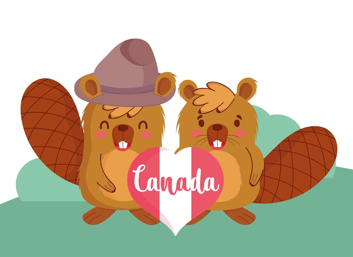 Beavers with canadian heart vector design