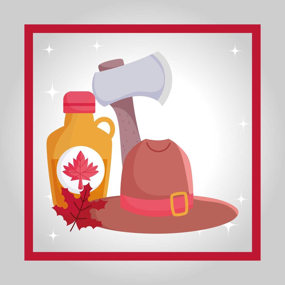 diseño de vector de hacha y sombrero de jarabe de arce canadiense