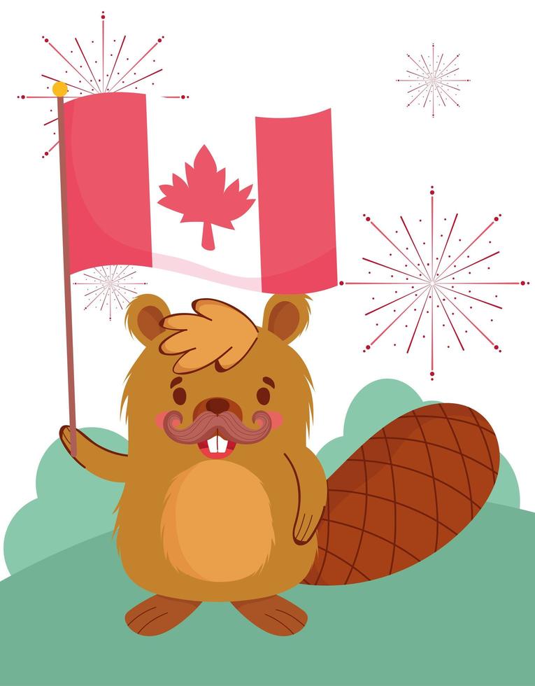 Castor con diseño de vector de bandera canadiense