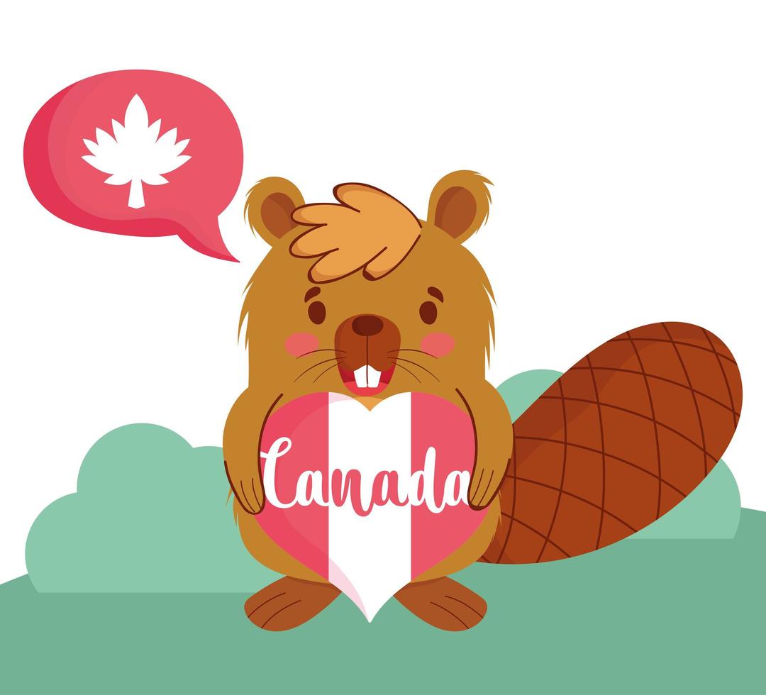 Beaver with canadian heart and bubble vector design