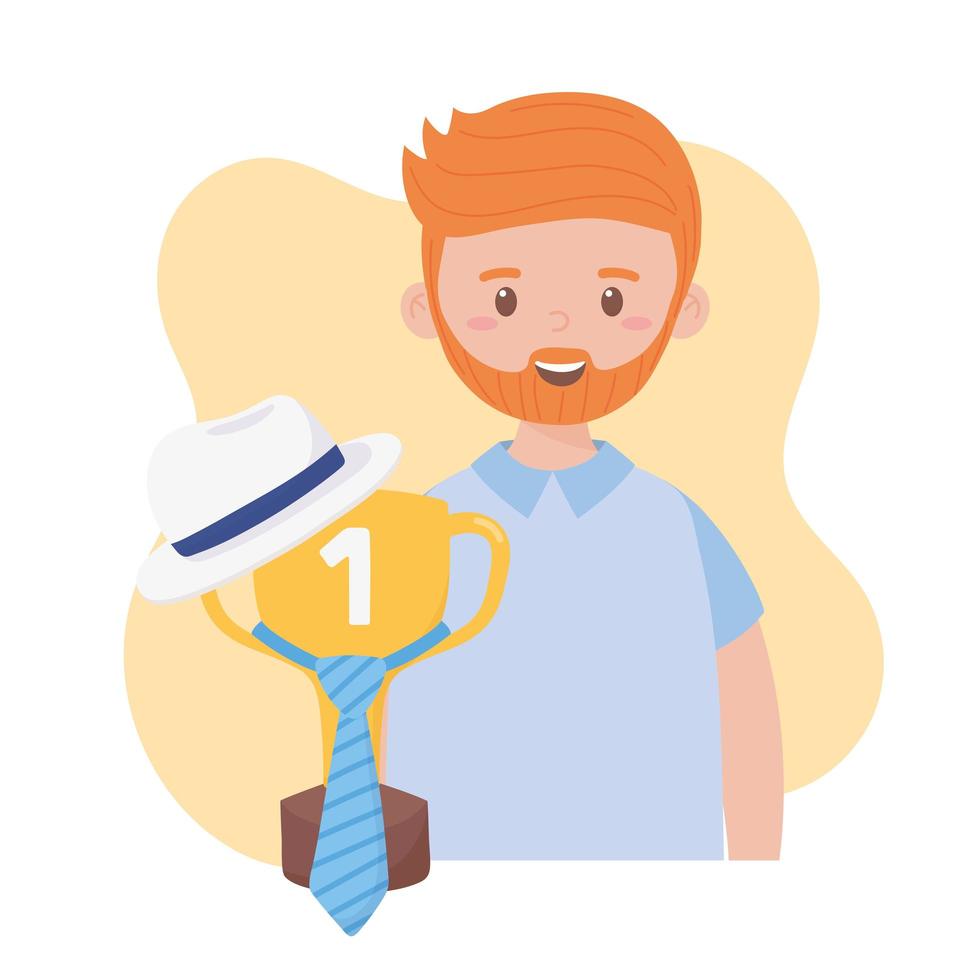 Father man with trophy cup on fathers day vector design