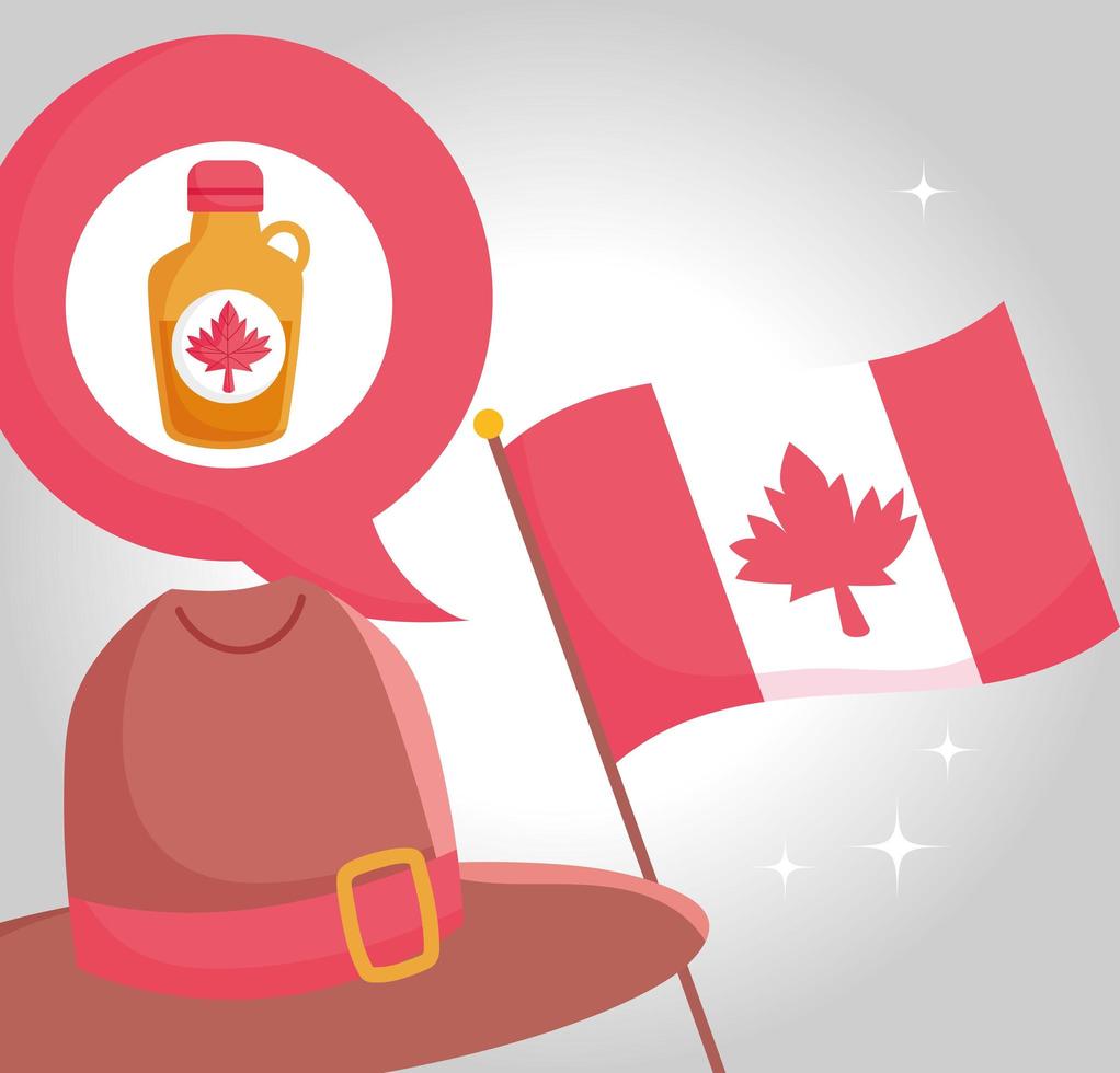 bandera canadiense, jarabe de arce, y, sombrero, vector, diseño vector