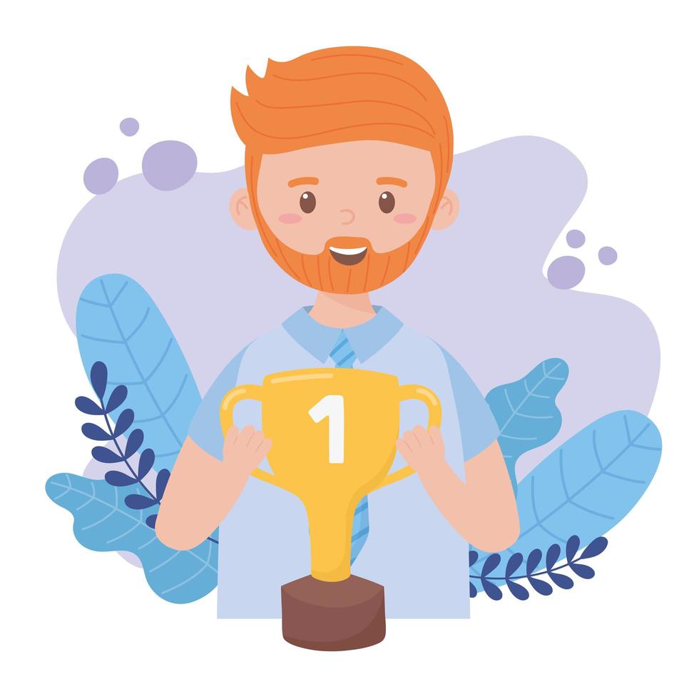 Father man with trophy cup on fathers day vector design