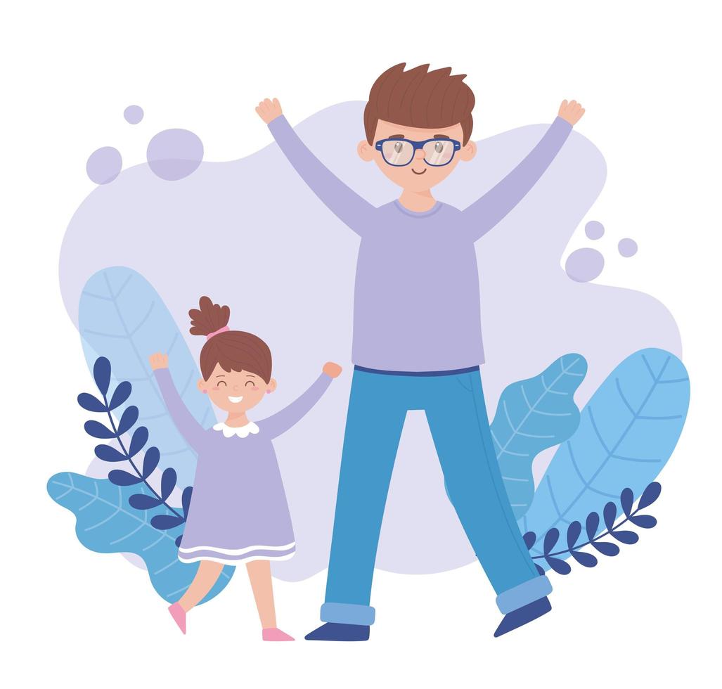 Father and daughter with leaves vector design