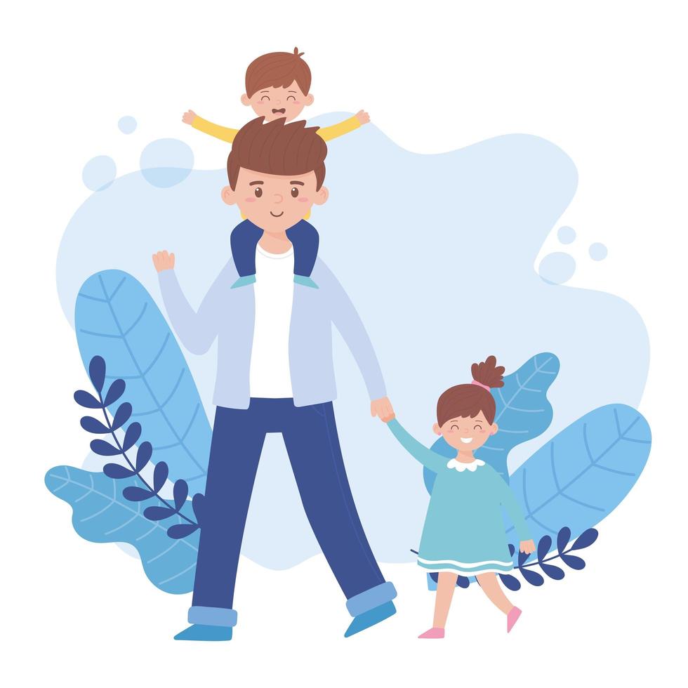 padre hijo e hija con hojas de diseño vectorial vector