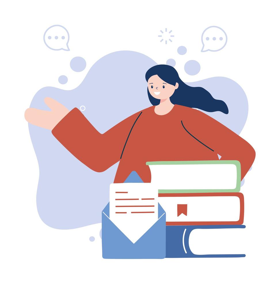 Woman with books and envelope vector design