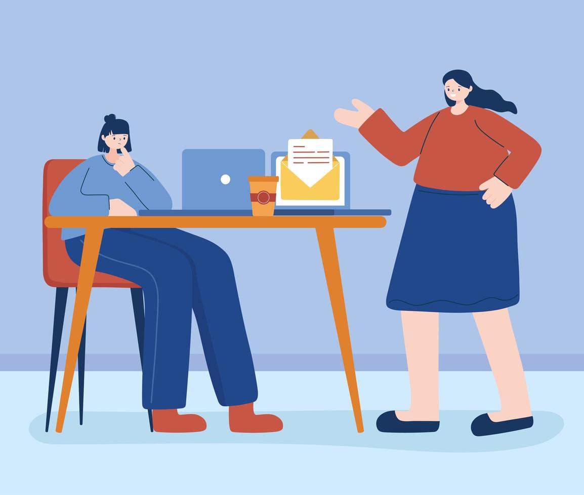Women with laptop on desk vector design
