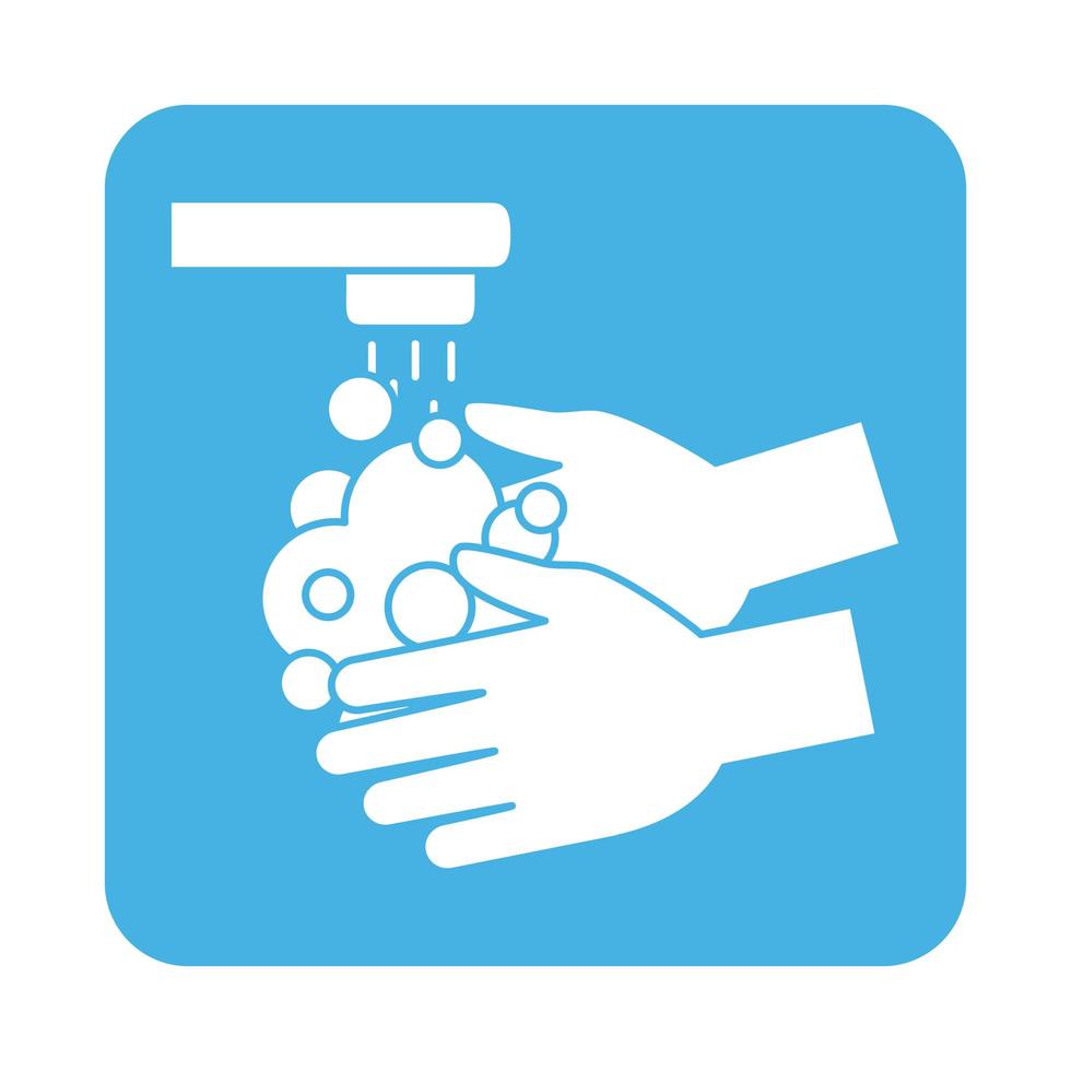 covid 19 coronavirus prevention washing hands frequently block style icon vector