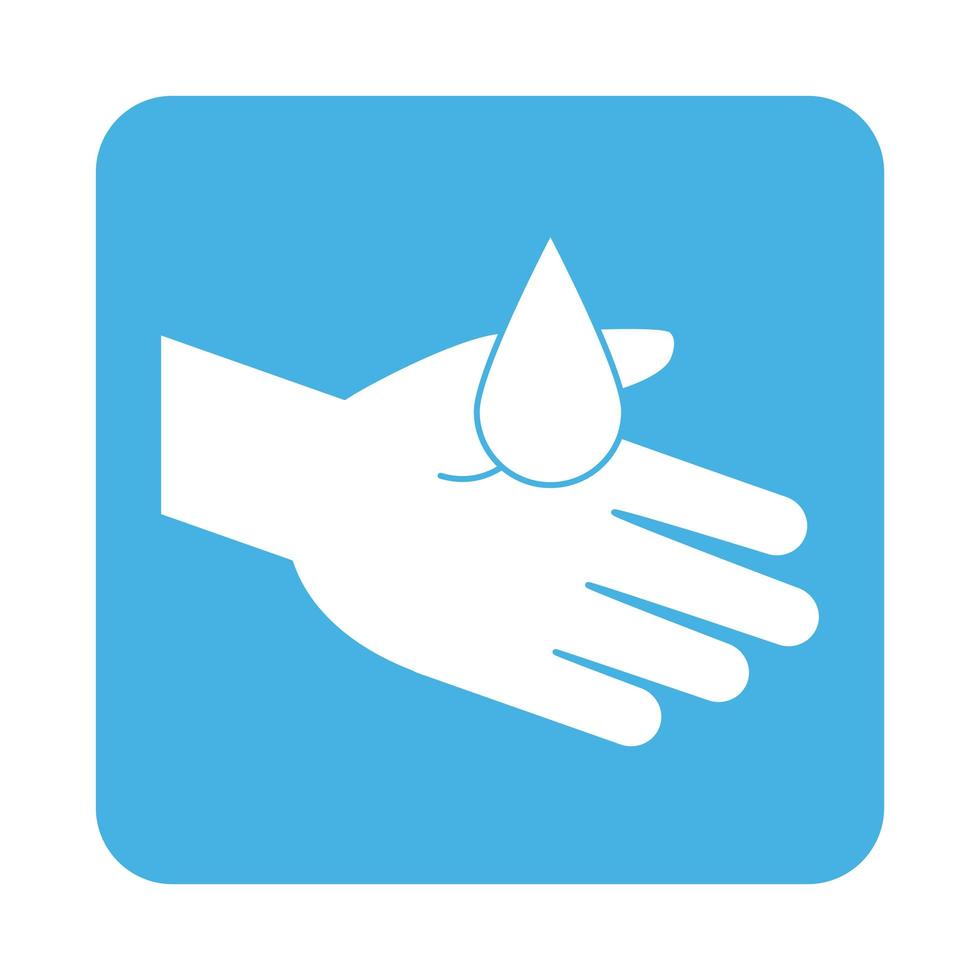 covid 19 coronavirus prevention hand with water drop clean block style icon vector