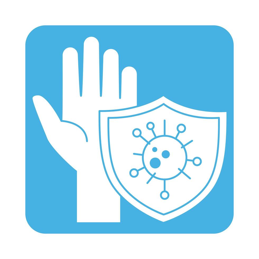 covid 19 coronavirus prevention stop shield protection medical block style icon vector