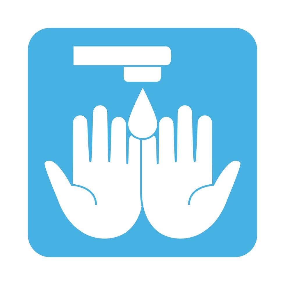 covid 19 prevención de coronavirus manos icono de estilo de bloque de grifo de gota de agua vector