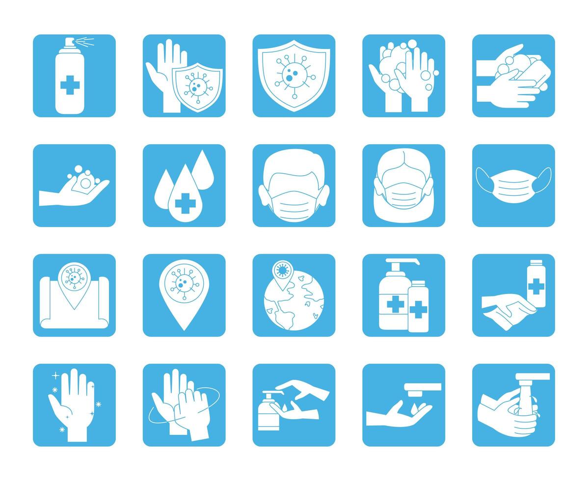 covid 19 coronavirus prevention pandemic disease outbreak icons set line style vector