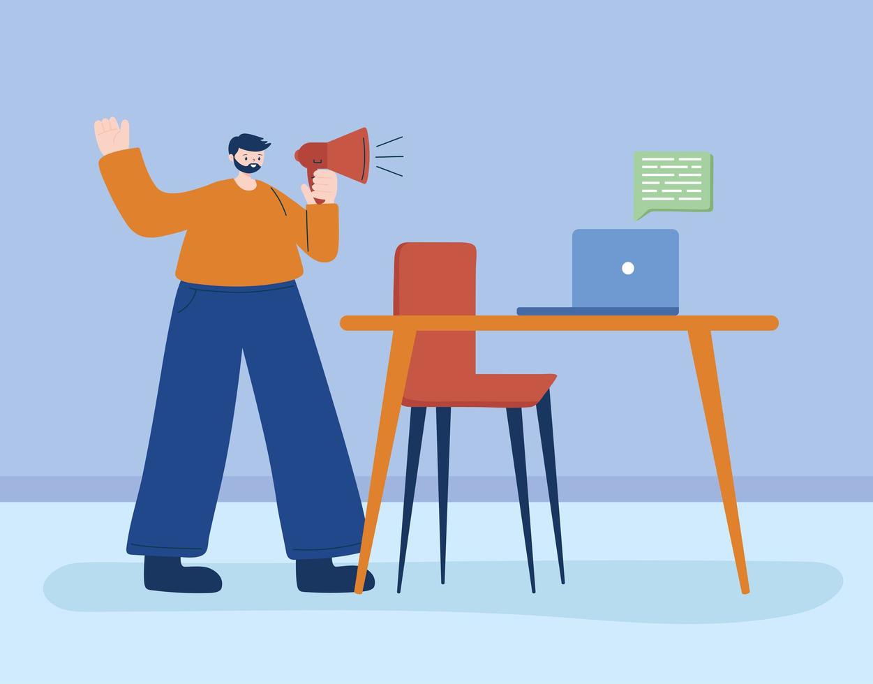 Man with laptop and megaphone vector design