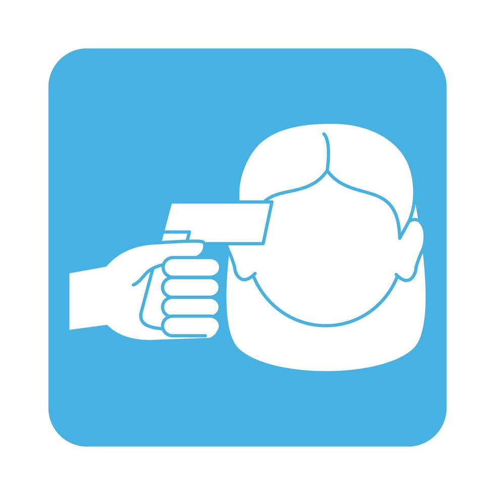 covid 19 coronavirus prevention scanning temperature at woman block style icon vector