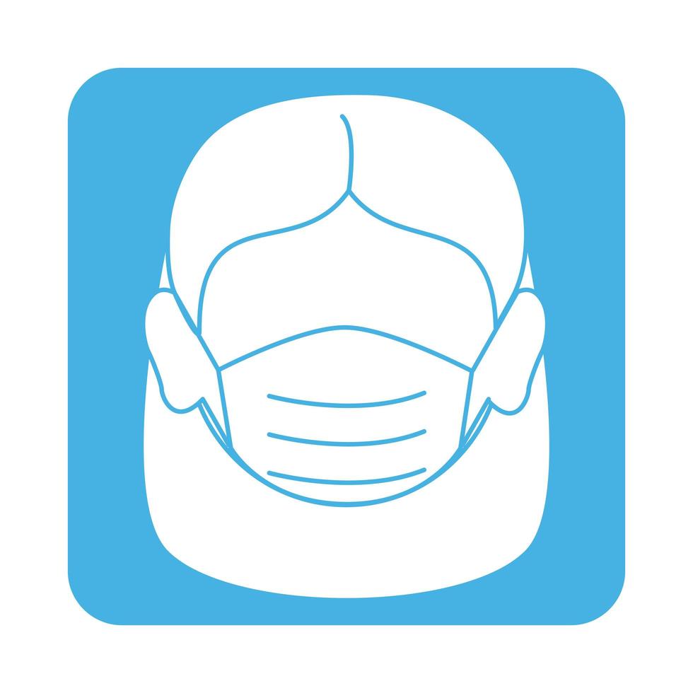 covid 19 coronavirus prevention female face with medical mask block style icon vector