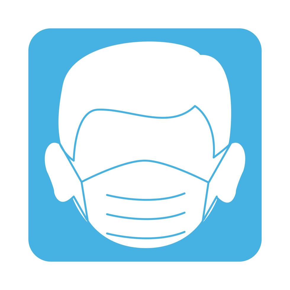 covid 19 coronavirus prevention male face with medical mask block style icon vector