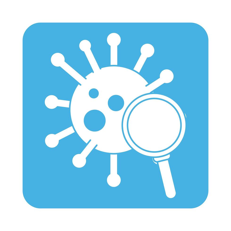 icono de estilo de bloque de prevención de investigación de lupa de coronavirus covid 19 vector