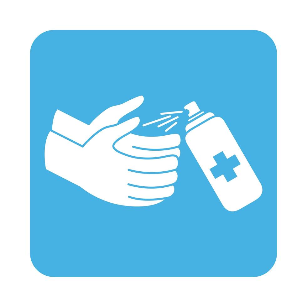 covid 19 coronavirus prevention spray hand sanitizer product block style icon vector