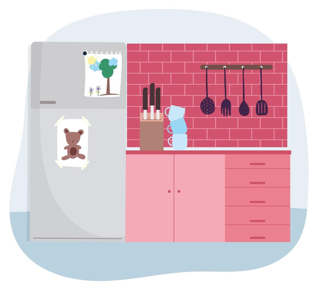 fridge stack of cups knives and cutlery cooking vector