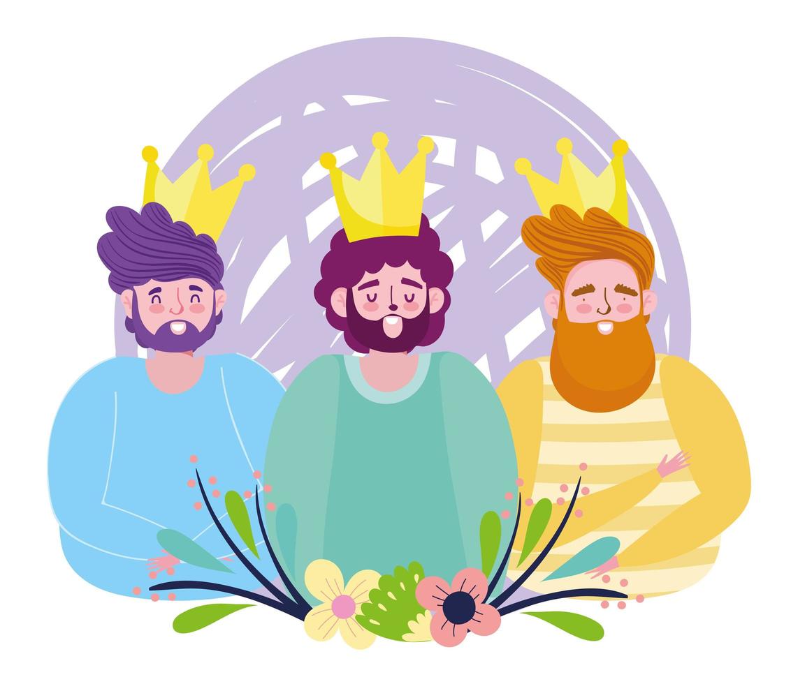 happy fathers day, bearded men with gold crowns flowers decoration ...