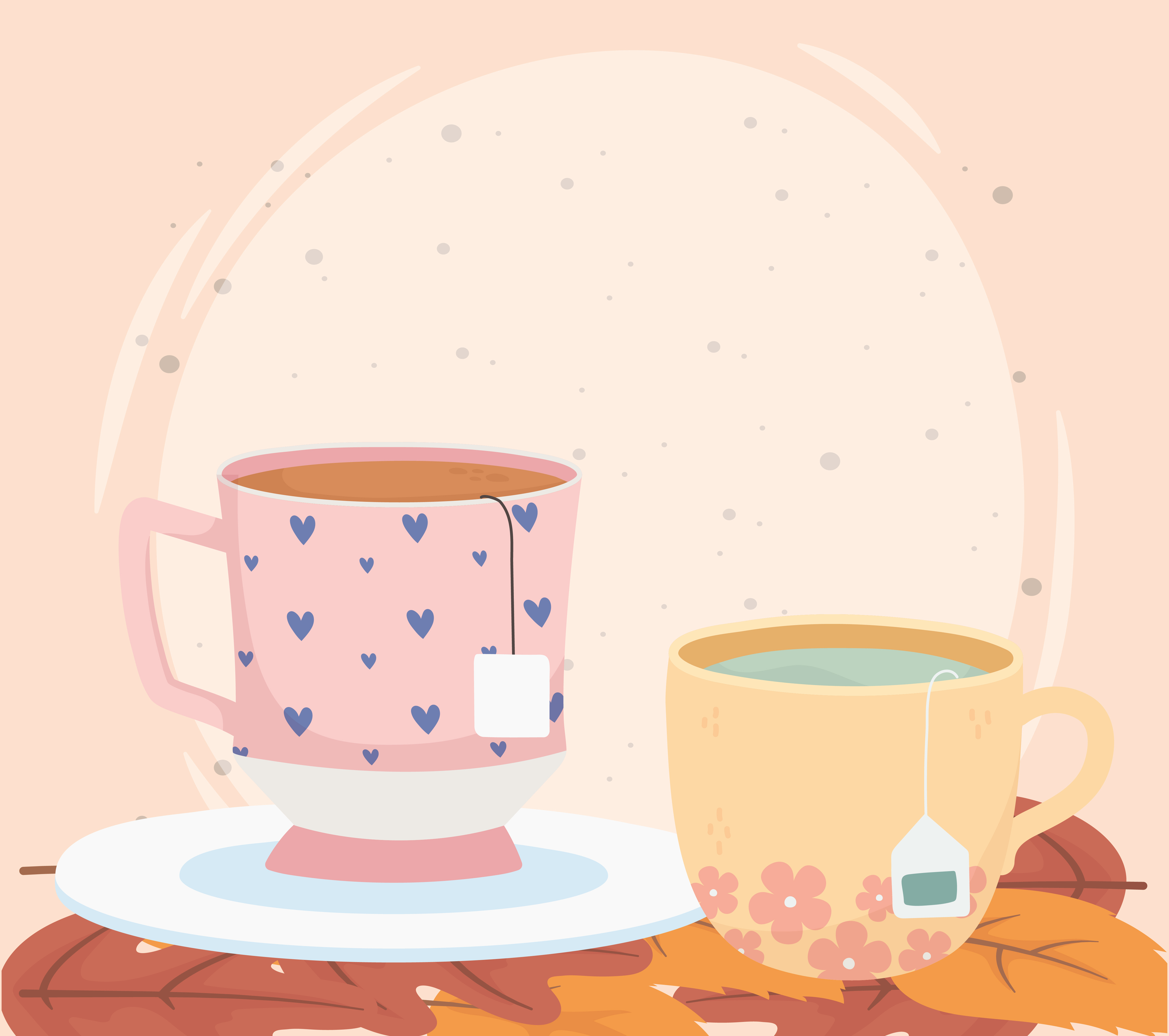 tea time, cups with tea bags leaves herbal design 4421494 Vector Art at  Vecteezy
