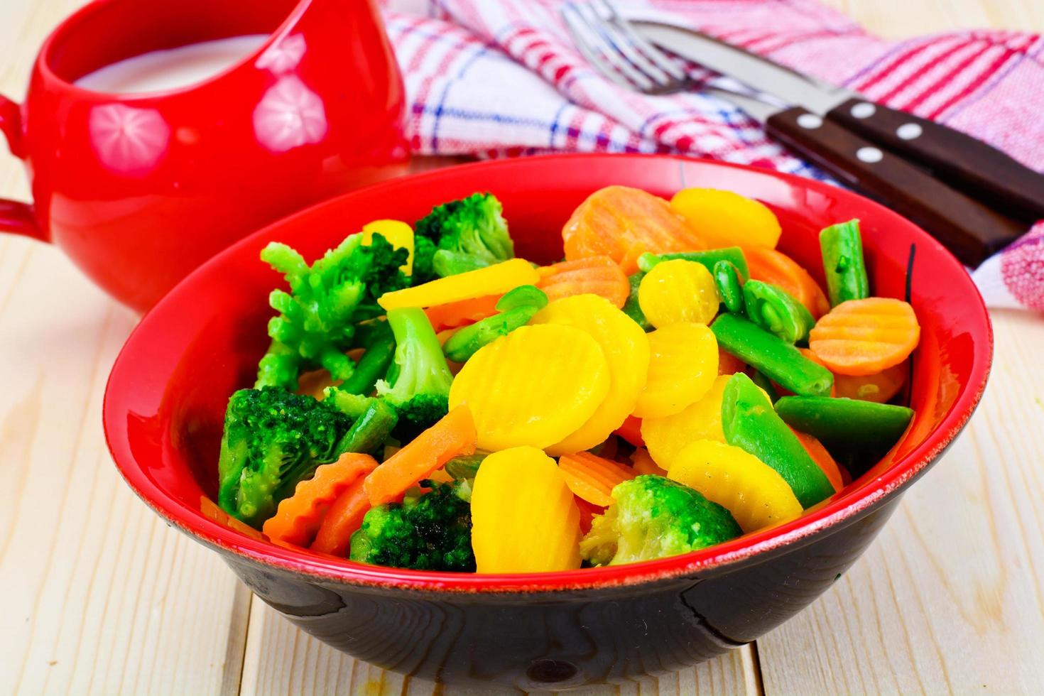 Steamed Vegetables Potatoes, Carrots, Cauliflower, Broccoli photo