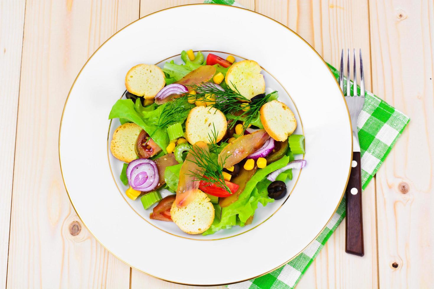 Lettuce with tomato Kumata, Dried Meat, Celery and Olives photo