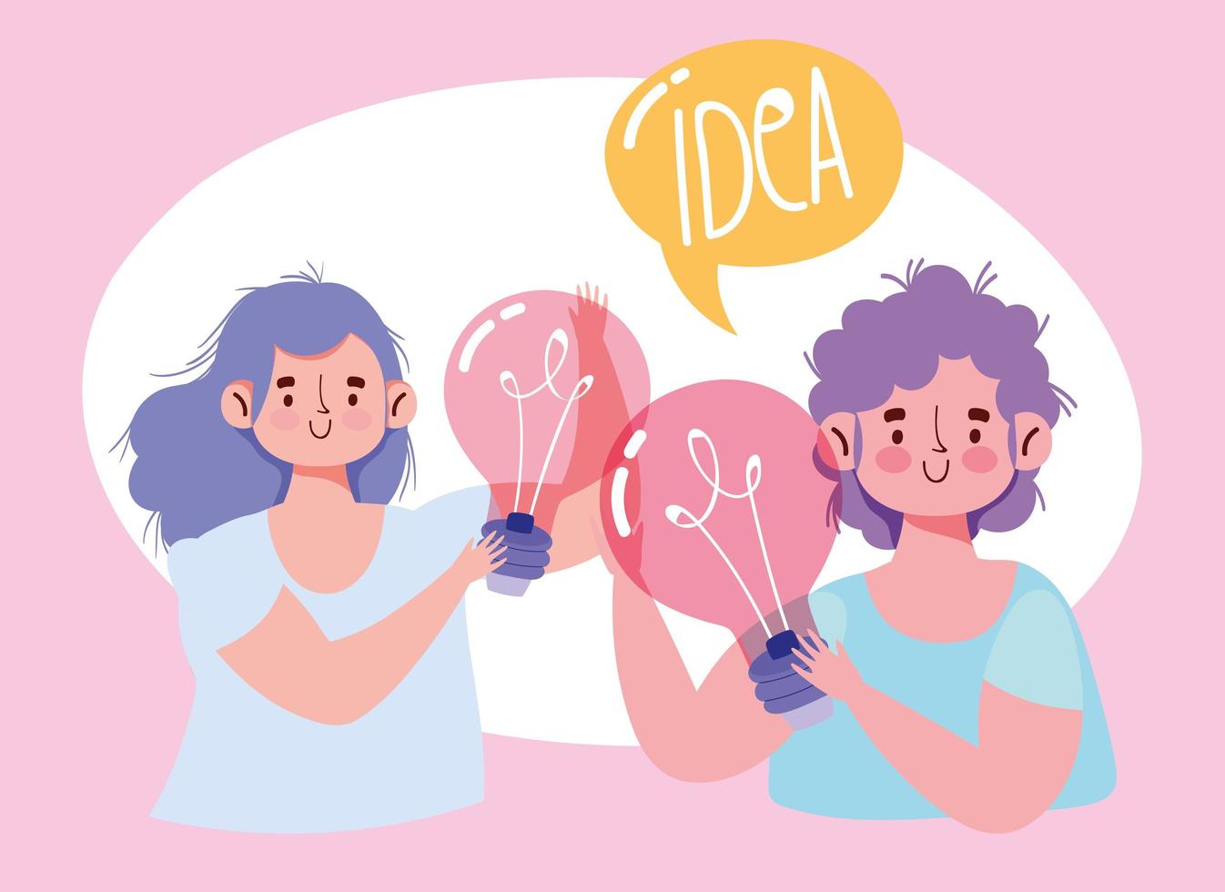 people creativity and technology,girl and boy bulb creativity idea vector