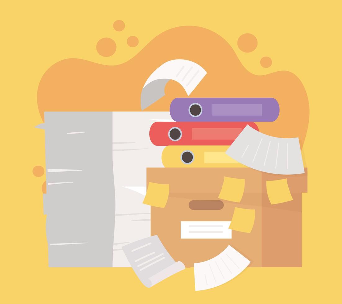 stress at work, office stack of documents box with binders vector