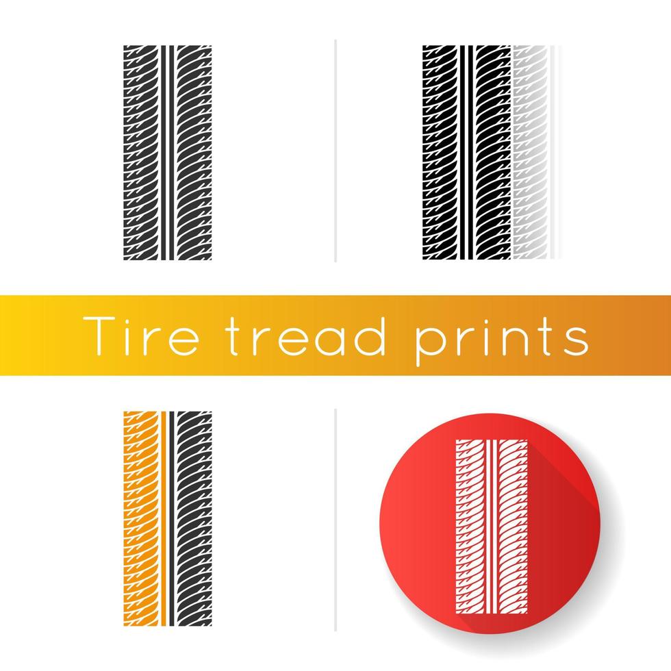 icono de impresión de neumáticos. Marcas detalladas de neumáticos de automóviles y motocicletas. Trazo de rueda de coche simétrico con ranuras gruesas. rastro del neumático del vehículo. Estilos lineales de color negro y rgb. ilustraciones vectoriales aisladas vector